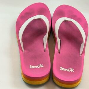 Sanuk Highland St. Pink Rainbow Platform Flip Flops